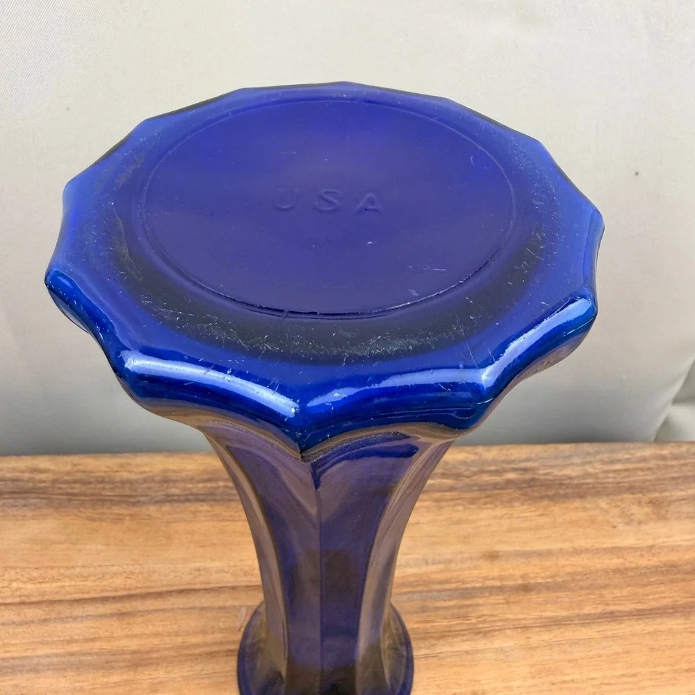 Vintage Cobalt Blue Glass Fluted Bud Vase Paneled Flared Rim Made in USA 9.25